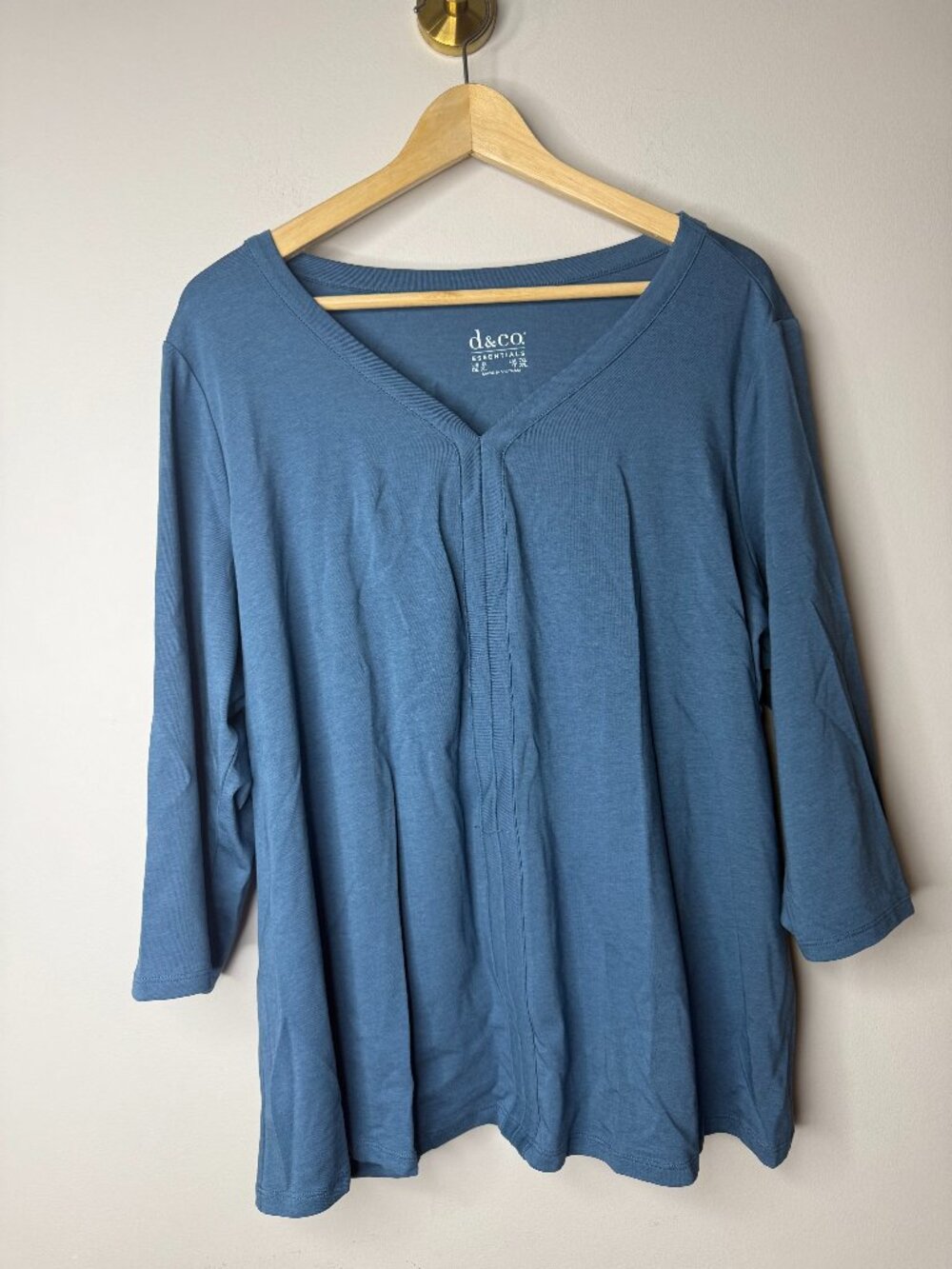 Denim & Co. Essentials Favorite Jersey 3/4 Sleeve V-Neck Top blue 1x (#119-w